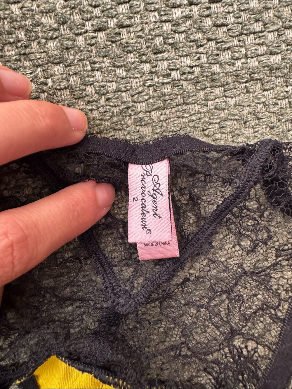 Agent Provocateur Yellow Lace and Black Trim Lingerie Set - Picture 13 of 13